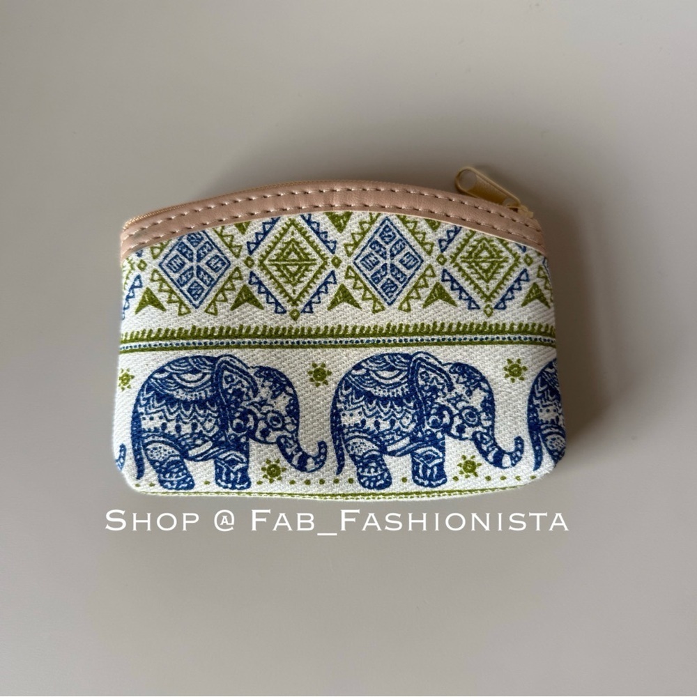 🛍️ Elephant Print Coin Purse - Blue and Green